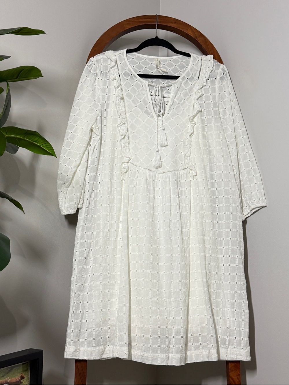 Anthropologie 14 White 100% Eyelet Thames Dress
